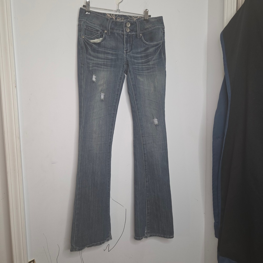 Refuge Knock‎ Out Skinny Boot Jeans 2R Dark Wash Distressed Low Rise PE-1378GR